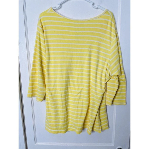 Quacker Factory Tunic Shirt 2X Yellow Stripe Keyhole Neck Embellished Rhinestone - Picture 2 of 8